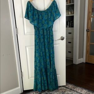 Turquoise Off-Shoulder Handmade Maxi Dress large
